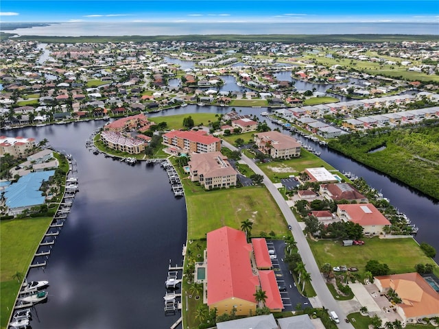 aerial view with a water view