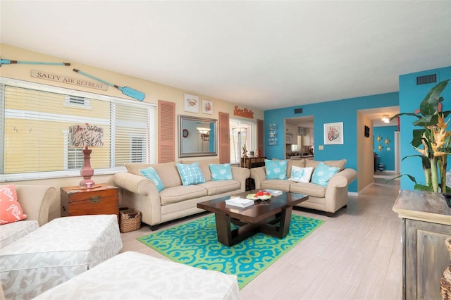 living room featuring light hardwood / wood-style floors