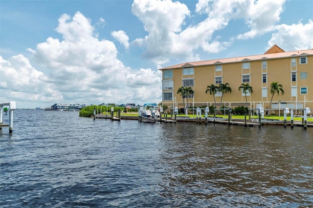 property view of water featuring a dock