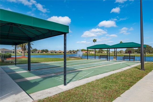 surrounding community featuring a water view and a yard