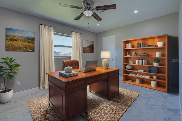 home office with ceiling fan