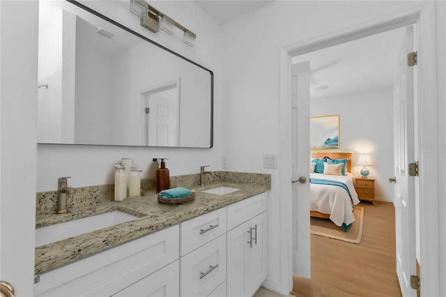 bathroom featuring hardwood / wood-style flooring and vanity