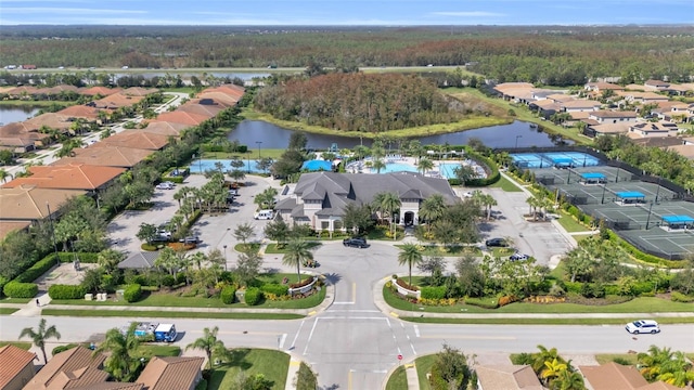 bird's eye view featuring a water view