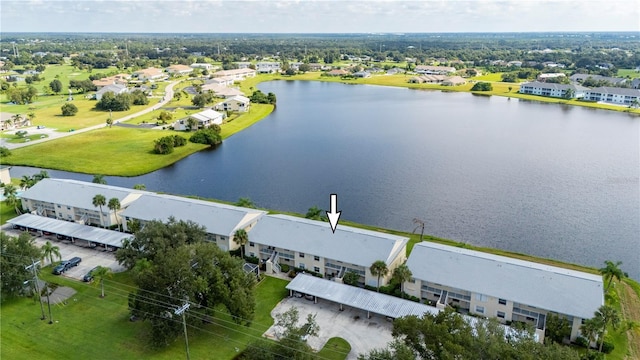 aerial view with a water view