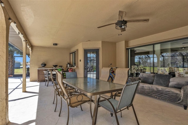 view of patio featuring ceiling fan and an outdoor hangout area