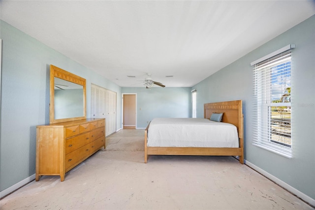 bedroom featuring ceiling fan