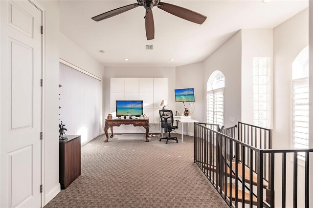 1209 San Mateo Dr, Punta Gorda, FL 33950 - hall with carpet, an upstairs landing, a desk, recessed lighting, and baseboards