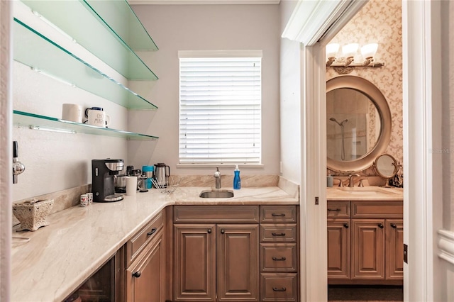 interior space with sink and light stone counters