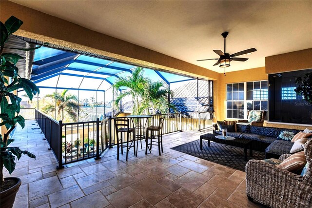 1209 San Mateo Dr, Punta Gorda, FL 33950 - view of patio / terrace featuring outdoor lounge area, ceiling fan, and a lanai