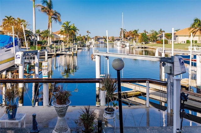 dock area with a water view