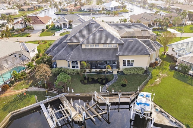 aerial view featuring a water view