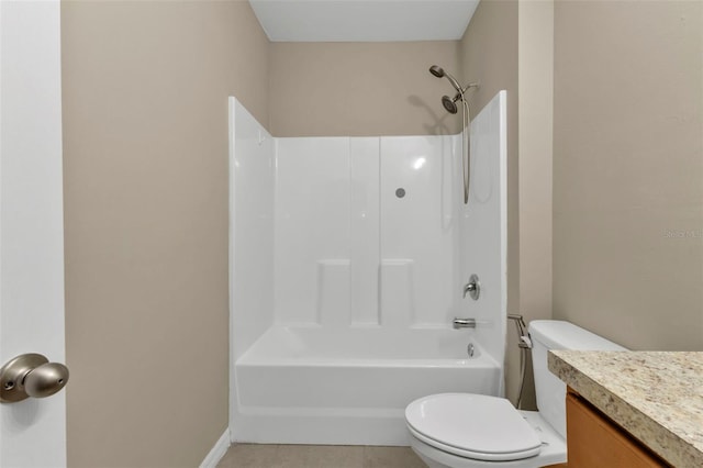 full bathroom with vanity, tile patterned floors, bathing tub / shower combination, and toilet