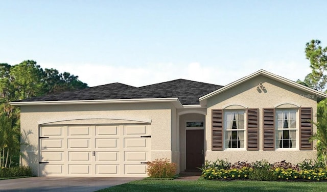 view of front facade featuring a garage and a front yard