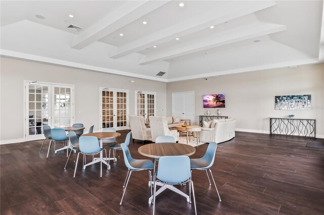 16130 Highgate St, Port Charlotte, FL 33953 - dining area with beamed ceiling, recessed lighting, wood finished floors, french doors, and baseboards