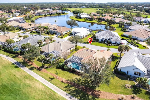 aerial view with a water view