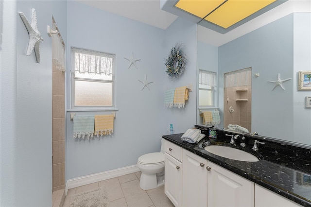 bathroom with tile patterned flooring, vanity, and toilet