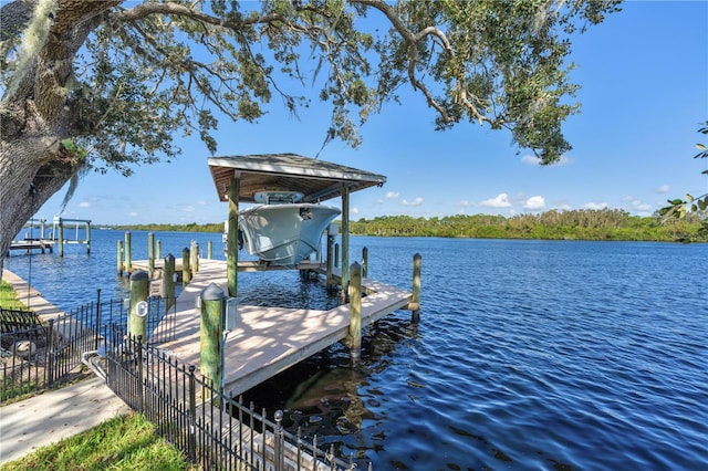 dock area featuring a water view