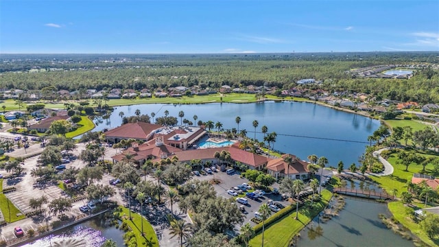 aerial view featuring a water view