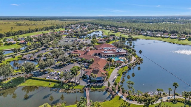 aerial view with a water view