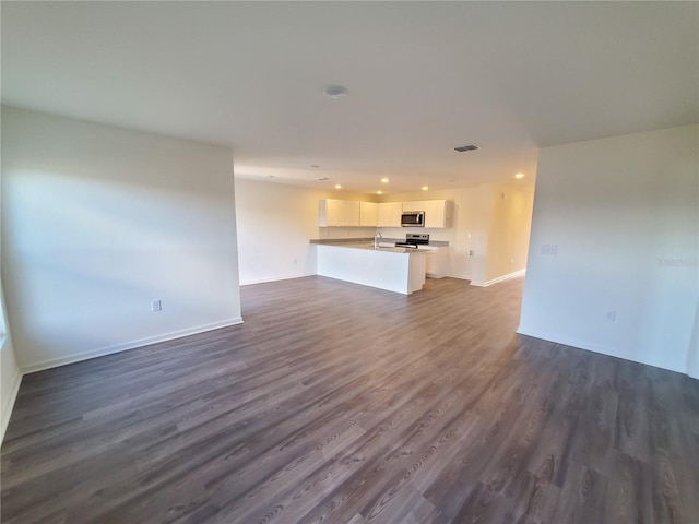 unfurnished living room with sink and dark hardwood / wood-style floors