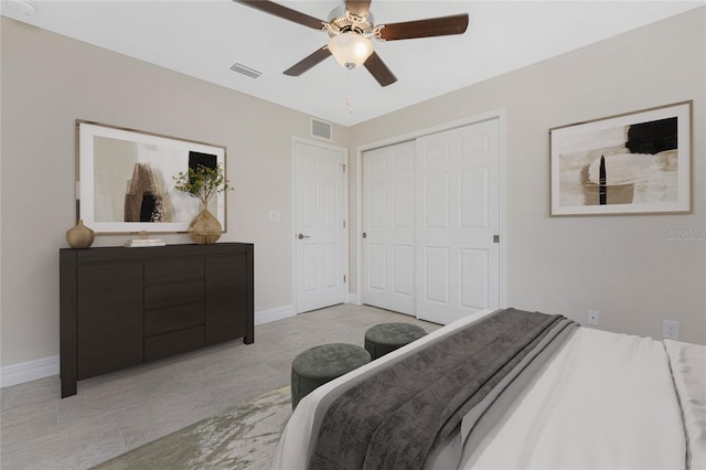 bedroom featuring a closet and ceiling fan