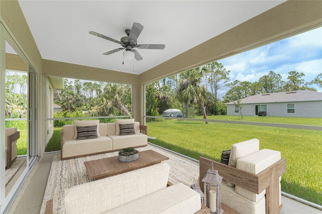 view of patio with an outdoor hangout area and ceiling fan