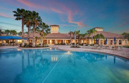 view of pool at dusk