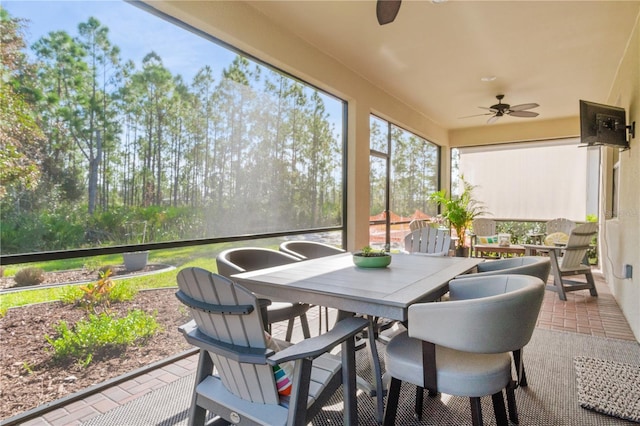 sunroom featuring ceiling fan