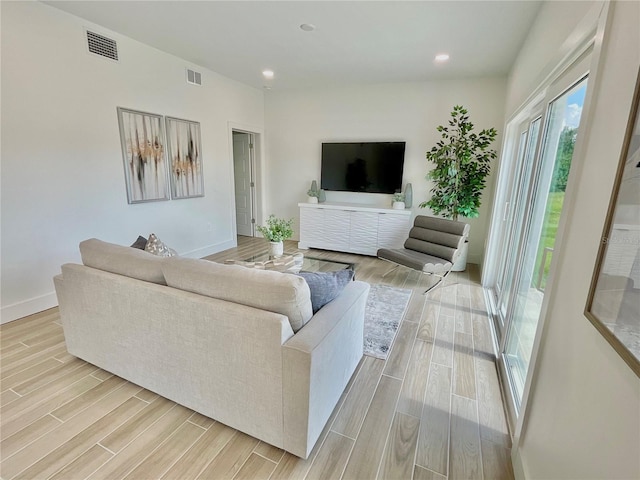 living room featuring light wood-type flooring