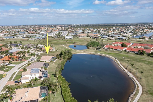 aerial view with a water view