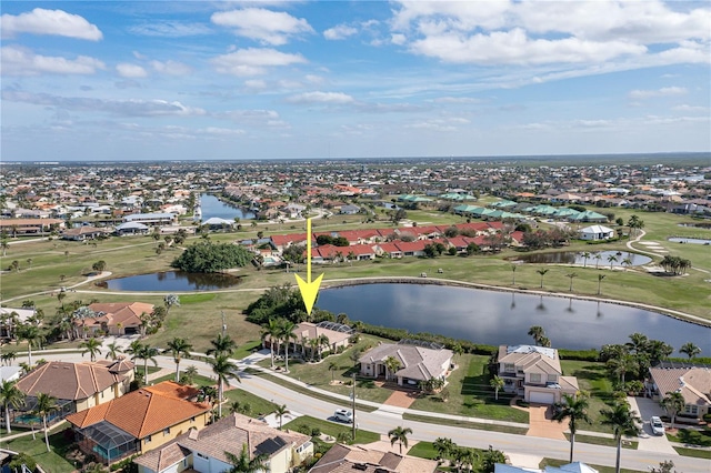 aerial view with a water view