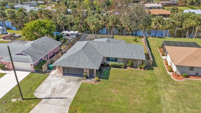 bird's eye view featuring a water view