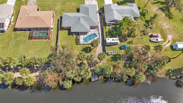 aerial view with a water view