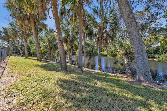 view of yard with a water view