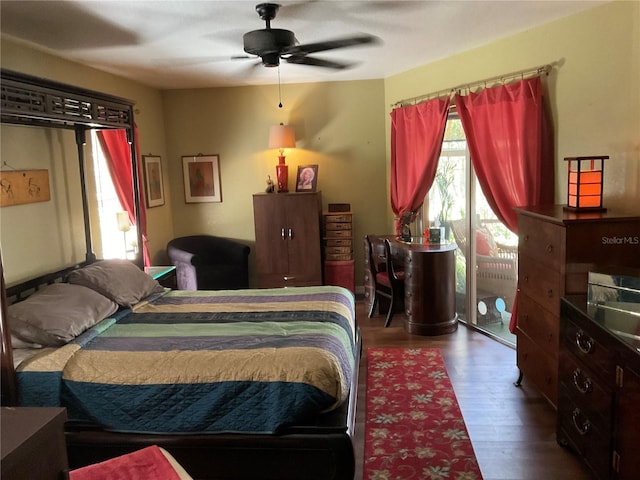 bedroom featuring ceiling fan and wood-type flooring