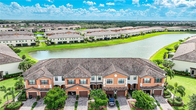 aerial view with a water view