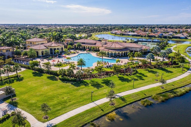 bird's eye view featuring a water view