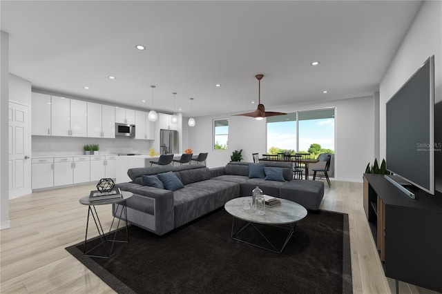 living room with light hardwood / wood-style flooring