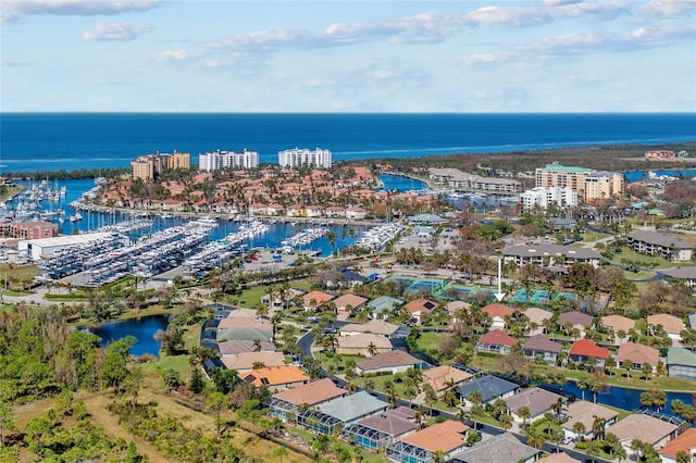 bird's eye view featuring a water view