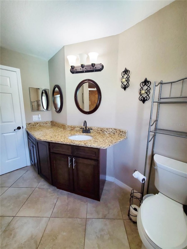 bathroom featuring vanity, toilet, and tile patterned floors