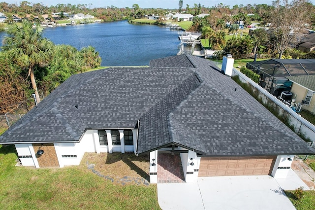 aerial view with a water view