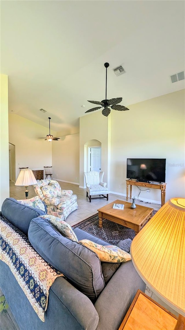 living room with ceiling fan