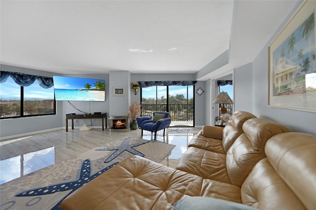 living room with hardwood / wood-style flooring