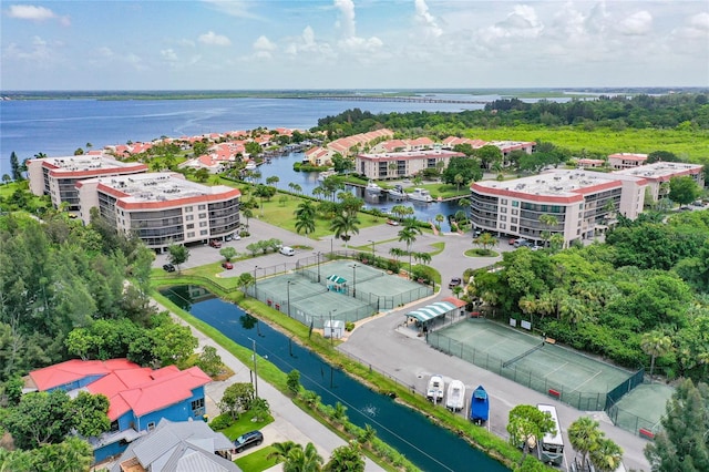 aerial view with a water view