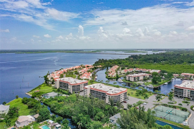 aerial view with a water view