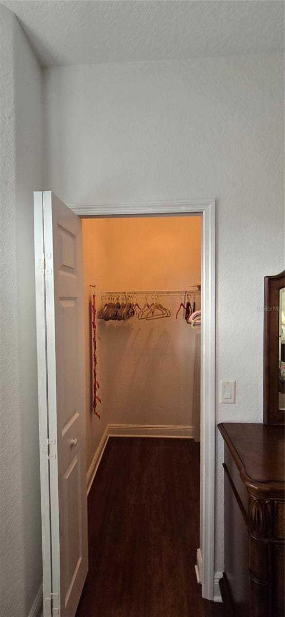 corridor featuring dark hardwood / wood-style floors