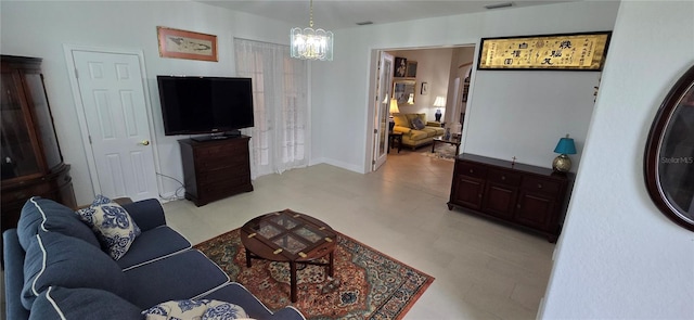 living room featuring a chandelier