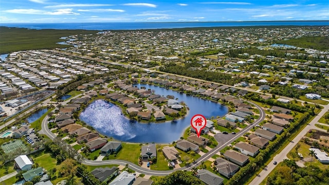 aerial view with a water view