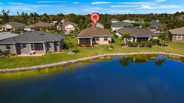 aerial view with a water view