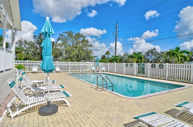 view of swimming pool with a patio